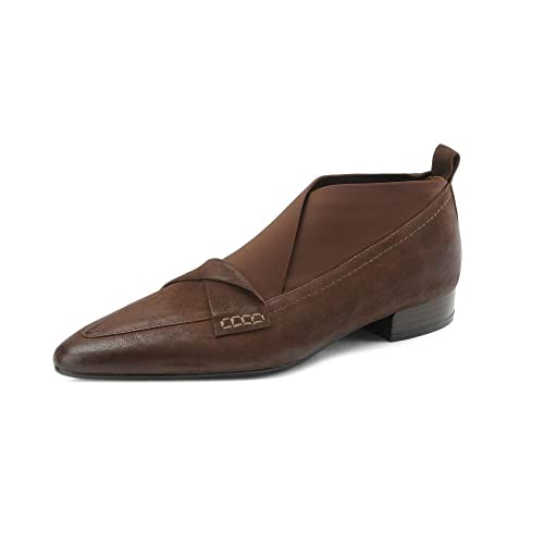 Image of TinaCus Handmade Women's Genuine Leather Stretch Pointed Toe Pull On Flats Office Loafer Shoes