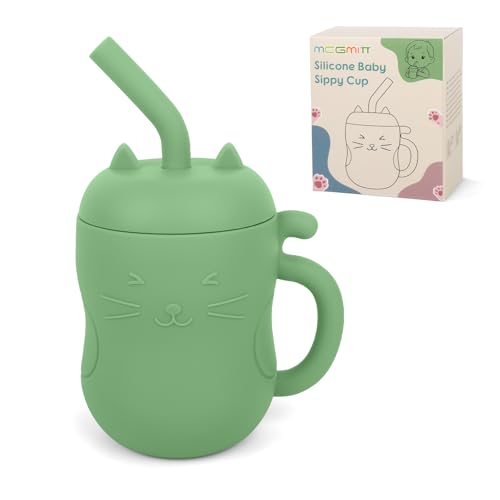 MCGMITT Silicone Baby Sippy Cup, 5oz Spill Proof Straw Cup for Infants 6 12 18 Months, BPA Free Non Toxic Toddlers Training Cup with Handle, Soft Todd