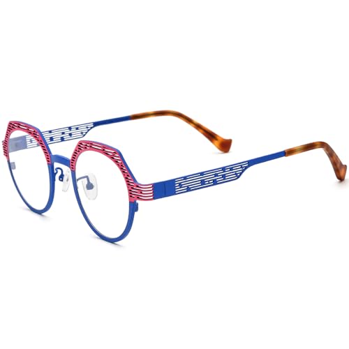 Image of FONEX Colorful Pure Titanium Glasses Frame Women Retro Round Eyeglasses