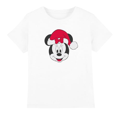 Disney - Camiseta de Minnie Mouse Gorro Navidad para Niños/Niñas (5-6 años) (Blanco)