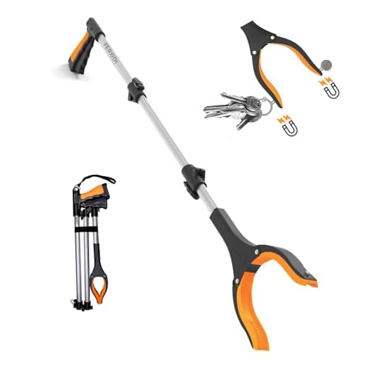 FERXIDI 43" Folding Grabber Tool,Foldable Grabbers for Elderly Grab It Reaching Tool with Rotating Jaw+Magnets, 4" Wide Claw Opening Reacher Grabber Pickup Tool (43, 1PCS Orange)