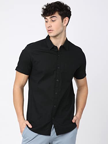 Image of Ketch Men's Cotton Slim Fit Solid Half Sleeve Shirt