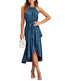 NOLLSOM Women's 2023 Summer Satin Dress Sleeveless Halter Neck Wrap Ruffle Dresses with Belt Solid C