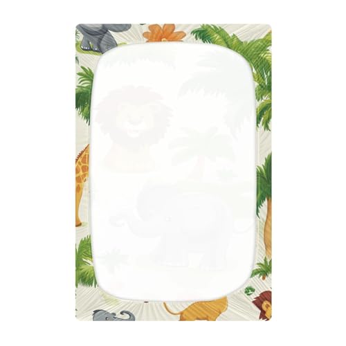 Image of Crib Sheet Breathable Soft Crib Mattress Sheet for Baby Toddler Boys Girls Fitted Crib Sheet Fit Standard Crib Mattress 39 x 27 Inch Beige Lion Elephant Giraffe Cartoon