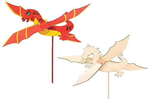 Baker Ross FE240 Kits de moulin à vent en bois dragons - Paquet de 3, pour les projets d'arts et d'artisanat pour enfants, artisanat en bois pour les enfants à décorer, personnaliser et afficher