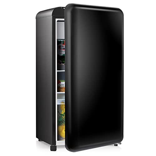 Kismile Retro Mini Fridge With Freezer, 3.2 Cu. Ft Small Fridge With Adjustable Removable Glass Shelves, Mechanical Control, Compact Refrigerator For Office, Dorm, Bedroom (Black) #TOP7