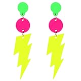 HRXMS 80s Neon Earrings for Women - Acrylic Lightning Bolt Drop Dangle Earrings, Retro Glow Party Accessories for 80s Outfit & Theme Parties (1 Pair)
