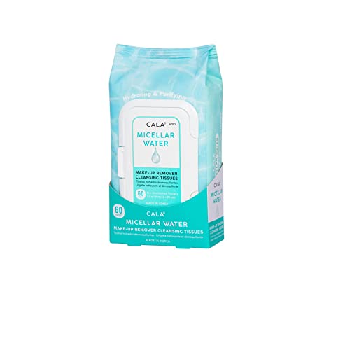 CALA Micellar Water Makeup Remover Cleansing Tissues Gentle Face Wipes Remove Makeup + Waterproof Eye Makeup Deep Clean Without Drying Sulfate/Paraben/Phthalate-Free 60 Sheets