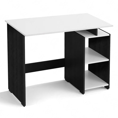 Image of ABOUT SPACE Study Table with 2 Tier Bottom Storage - Office Desk - WFH /Office Computer Table for Laptop, Home PC- Engineering Wood Working, Drawing (Black Mahogany & White-L 100 x B 50 x H 75 cm)