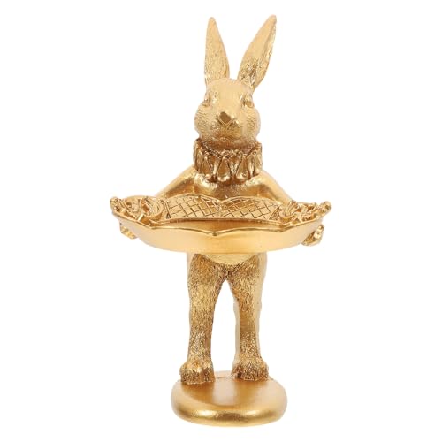 SAFIGLE 1pc Retro Bunny Model Jewelry Tray: Small Golden Bunny Figurine Jewelry Ring Tray Decorative Serving Rabbit Statue Ornament Animal Sculpture Home Arts Desktop Accessories Table Decor