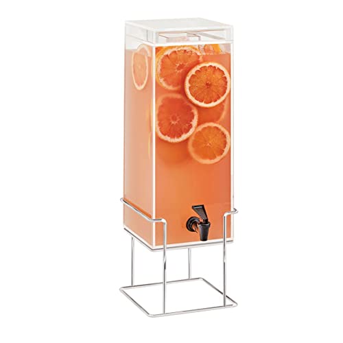 Cal Mil Mid-Century Collection – Square Beverage Dispenser – 8.125W x 9.75D x 25.75H, Brass Wire Base, Acrylic