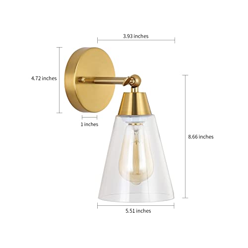 Image of MWZ Gold Wall Sconce Set of 2,Modern Brushed Brass Sconces Lighting with Clear Glass Shade,Bathroom Light Fixtures Over Mirror,Vanity Lights Over Sink,Indoor Wall Mount Adjustable Angle Lamp