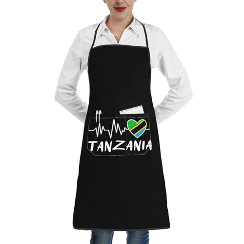 nopicsn Tanzania Heartbeat Apron for cooking with Pockets Women Men Kitchen Chef Funny Aprons