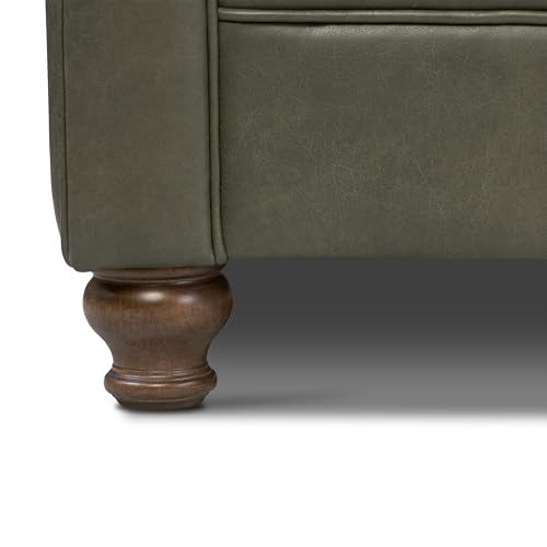 Image of Poly & BARK Lyon Leather Couch - 87.4 Inch Sofa - Full-Grain Leather Sofa for Living Room with Feather-Down Topper - Living Room Couch - Vintage Italian Leather in Olivine Green