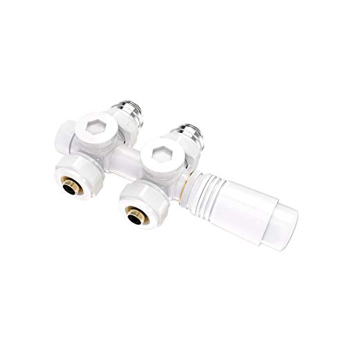 Heilmetz Universel Pour Radiateur Raccordement Central avec 50mm Vannes Thermostatiques Pour le Radiateur et Chauffage Blanc Style 1