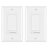[2 Pack] BESTTEN Decorative Rocker Light Dimmer Switch with Horizontal Slider & Side Adjuster for Incandescent or Halogen Bulbs, CFL and LED Dimmable Lamps, Decor Wall Plate Included, UL Listed, White