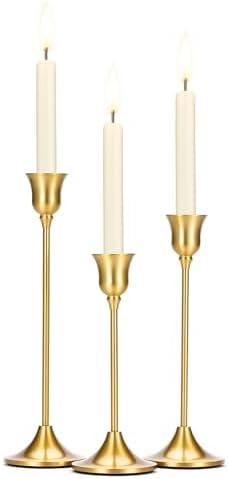 Tifanso Taper Candle Stick Holder - 3PCS Brass Gold Pillar Tall C...