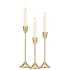 Tifanso Taper Candle Stick Holder – 3PCS Brass Gold Pillar Tall Candlestick Holders Metal Vintage Decor Dinner Table Dining Room Centerpieces Decorations for Wedding Fireplace Mantel Housewarming Gift