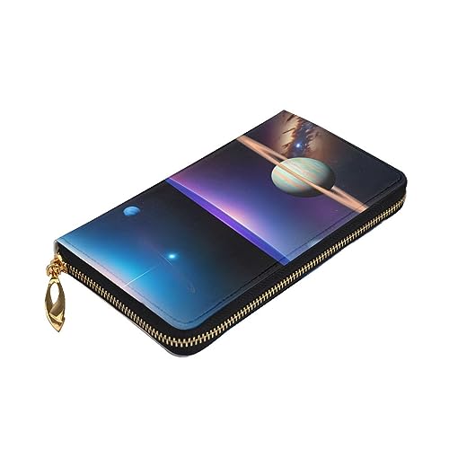 Cosmic Saturn Picture Leather Long Clutch Wallet for Fashionable Girls and Women - Durable, Stylish, and Functional, Black, One Size3