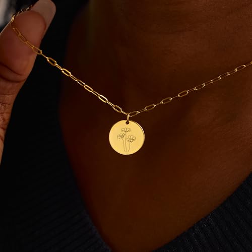 STORYJEWELLERY 925 Sterling Silver October Birth Flower Pendant Necklaces for Women, Simple 18K Gold Plated Charm Necklace with Paperclip Chain, Trendy Womens Jewelry, Gifts for Women by STORYJEWELLERY - Used condition - Image 3