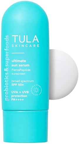 TULA Skin Care Ultimate Sun Serum - PentaPeptide Sunscreen, Broad Spectrum SPF 50, UVA + UVB Protection, Silky, Weightless Formula Glides On & Absorbs Instantly, 1.69 fl. oz.