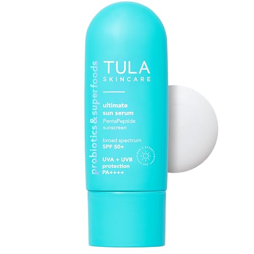 TULA Skin Care Ultimate Sun Serum - PentaPeptide Sunscreen, Broad Spectrum SPF 50, UVA + UVB Protection, Silky, Weightless Formula Glides On & Absorbs Instantly, 1.69 fl. oz.