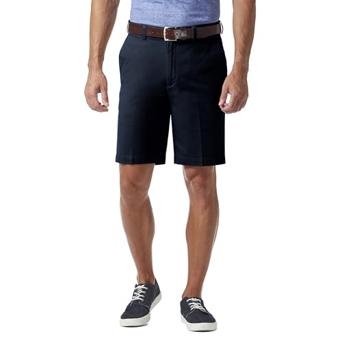 Haggar Men's Stretch Chino Plain Front Walk Short, Navy, 38