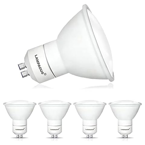 LAMPAOUS GU10 5W LED Light Bulbs, 50W GU10 Halogen Bulbs Replacement, Super Bright Cool White Daylight 6000K Spotlight Bulbs, Non Dimmable, 120° Beam Angle, Energy Saving, 2 Years Warranty, 4 Pack Cover