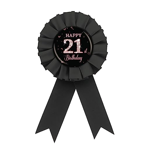 Black Happy 21st Birthday Tinplate Badge Pin, Black Rosette It's My 21st Birthday Button, Diamond 21st Birthday Award Badge Pin, Twenty One Years Old Birthday Party Decorations