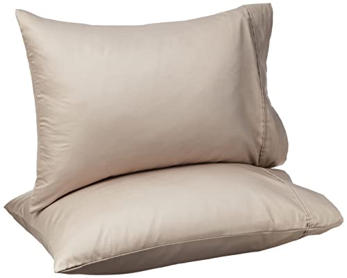 Image of Amazon Basics 400 Thread Count 100% Cotton Pillowcases, Sateen Weave, Standard Size, 20 inch x 30 inch, Stone Gray, Set of 2