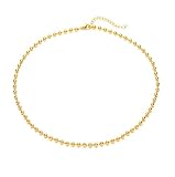 Only faith Collar de bolitas para mujer Chapado en Oro 18 k Cadena de Bola Acero inoxidable (3 mm Dorado)