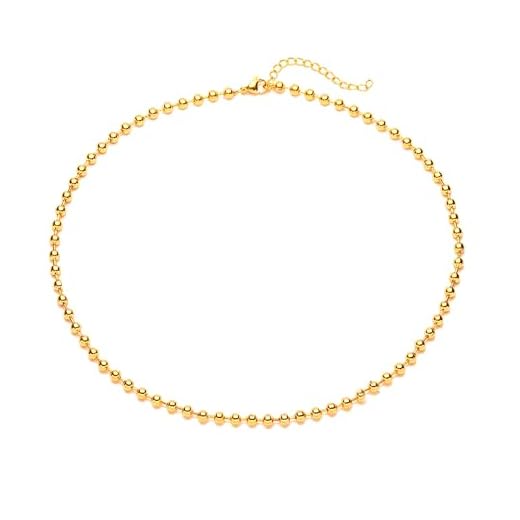 Collier boule doré plaqué or 18 carats Chaîne militaire acier inoxydable Collar fino 50 cm, acier inoxydable, unisexe