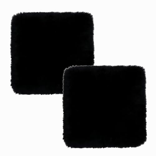 RZLWOOL Luxury Soft 2Pack Square Fur Real Sheepskin Chair Pad 18"*18" Black