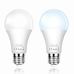 SCNNC LED Dusk Till Dawn Sensor Light Bulb ES E27 A60 12W, Automatic ON/Off, Cool White 6000K Light Sensitive Bulbs Outside, E27 Dusk to Dawn LED Light Bulb for Porch Hallway Patio, 2 Pieces