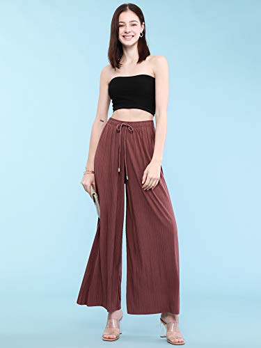 Made By Johnny MBJ WB1484 Womens Pleated Wide Leg Palazzo Pants with Drawstring OneSize Marsala
