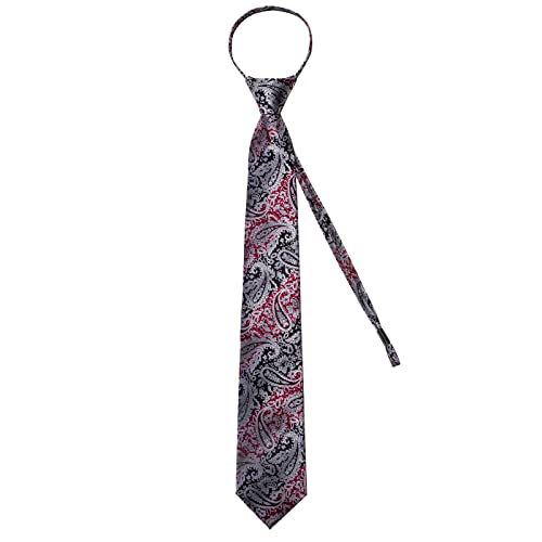Image of DiBanGu Mens Zipper Ties Silk Adjustable Necktie Pocket Square | Paisley /Striped Pattern,Pre-tied Gift Tie Sets,Jacquard Woven,Pocket Square Cufflinks,Great for Formal & Business Wedding