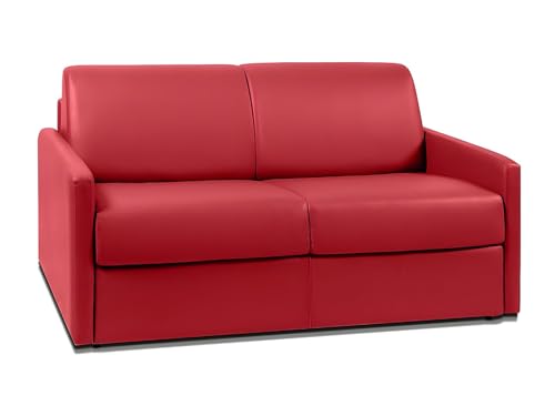 Vente-unique - Canapé 2 Places Convertible Express en Simili Rouge avec Assise mémoire de Forme - Couchage 120 cm - Matelas 18 cm CALIFE