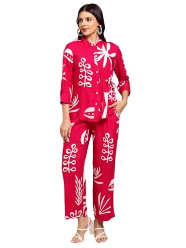 Image of RATAN Women's Rayon All Over Floral Printed Night Suit Shirt and Pajama Co-ord Set