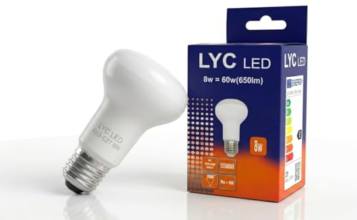 MARAN BULBS Bombilla LED E27 Reflectora R63 8W - 60W Equivalente, Luz Cálida 2700K, 750 Lúmenes, Casquillo Gordo, Bajo Consumo, Ángulo 120°, No Regulable