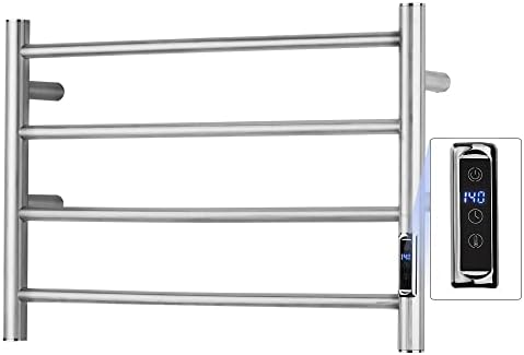 SHARNDY Towel Warmer with Built-in Timer ETW29 for Bathroom Wall Mounted Bath Towel Heater Plug-in Electric Heated Towel Rack Brushed