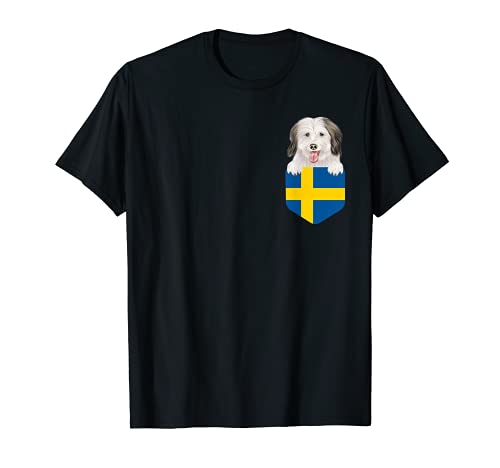 Sweden Flag Coton de Tulear Dog In Pocket T-Shirt, Black