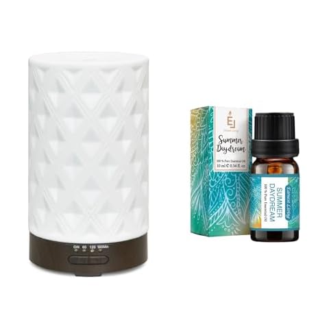 Earnest Living Essential Oil Diffuser Bundle Set-2 for Home White Ceramic 100ml Aromatherapy Diffuser with 4 Timers 7 Night Lights and Auto Off Function (no Beep!) for Essential Oils Cover