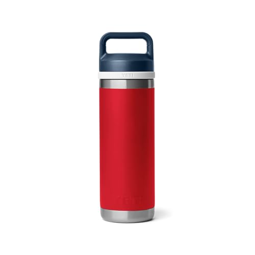 Image of YETI Rambler 18 oz Bottle, Vacuum Insulated, Leakproof, Stainless Steel with Chug Cap, Rescue Red /White /Navy