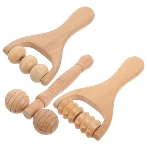 Veemoon 3 piezas Rodillo de Madera para Masaje Cervical y Espalda Herramienta Portátil para Acupresión y Cuidado Uso Doméstico y Exterior Duradero y Fácil de Transportar