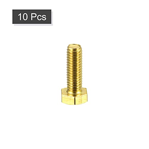 Image of uxcell Brass Hex Bolts, M6x18mm 10pcs Fully Thread Grade 4.8 Solid Brass Hexagon Head Bolt Machine Screws for Machinery