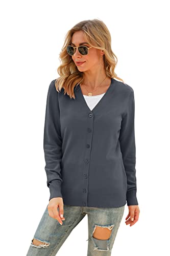 Image of VIISHOW Women Long Sleeve Button Down V Neck Lightweight Basic Knit Sweater Cardigan