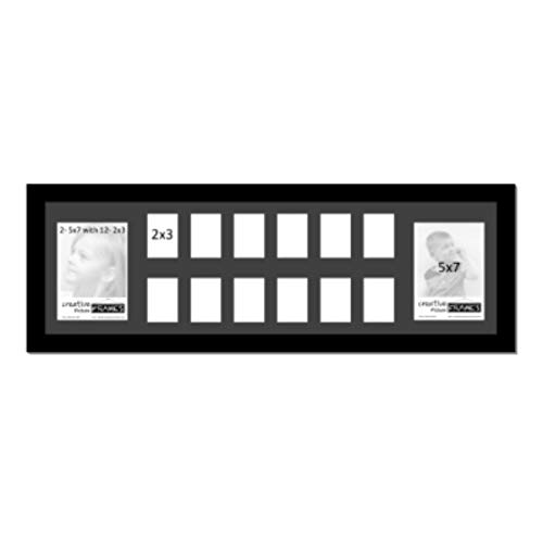 Creative Picture Frames k-12 School Year Photo Collage with 14 Openings 12-2â€ x 3â€ Wallet Size and 2-5â€ x 7â€ Photos, Preschool Through HS Graduation (Black Mat)