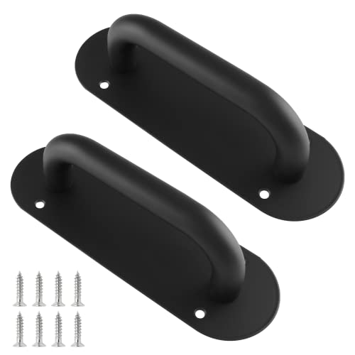 Bivethoi 2Pcs 8 Inch Closet Barn Door Handle With Plate, Black Sliding Cabinet Door Handle Stainless Steel Garage Door Handle, Bathroom Push Pull Handles Commercial Door Pull Handles For Shed Kitchen #TOP16