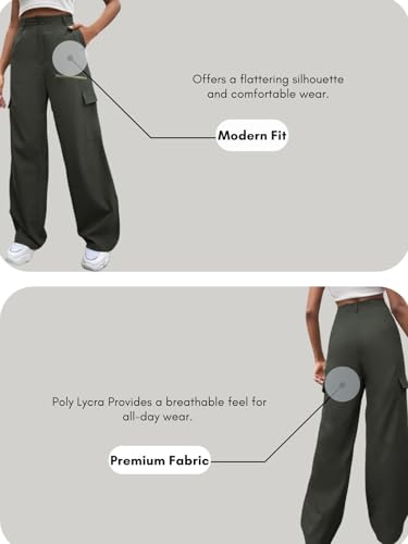 Image of GRECIILOOKS Cargo Pants For Woman | Trousers For Womans |High Waist Trouser for Women - Flared Parachute Pants with Side Pockets |Womens Cargo Pant | Elegant for College & Events (Available in Plus Size)