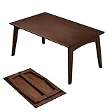 JIKUGO Japanese Floor Table No Assembly Required Bamboo Folding Walnut Coffee Table Bedroom 26x15.8x11.8in Furniture Low Tea Table for Sitting on The Floor Chestnut Large
